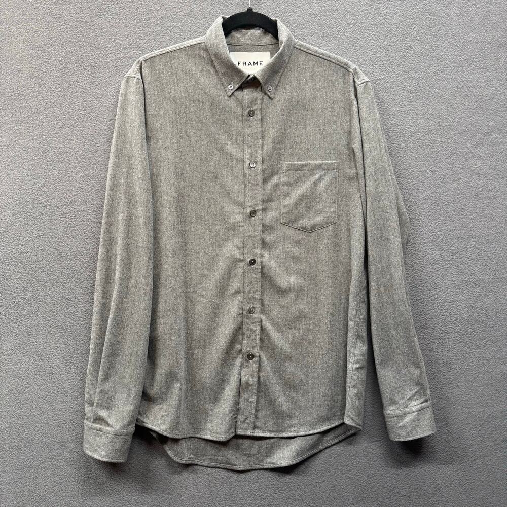 Frame Wool Blend Machine Washable Overshirt Mens S‎ Grey Old Money Preppy